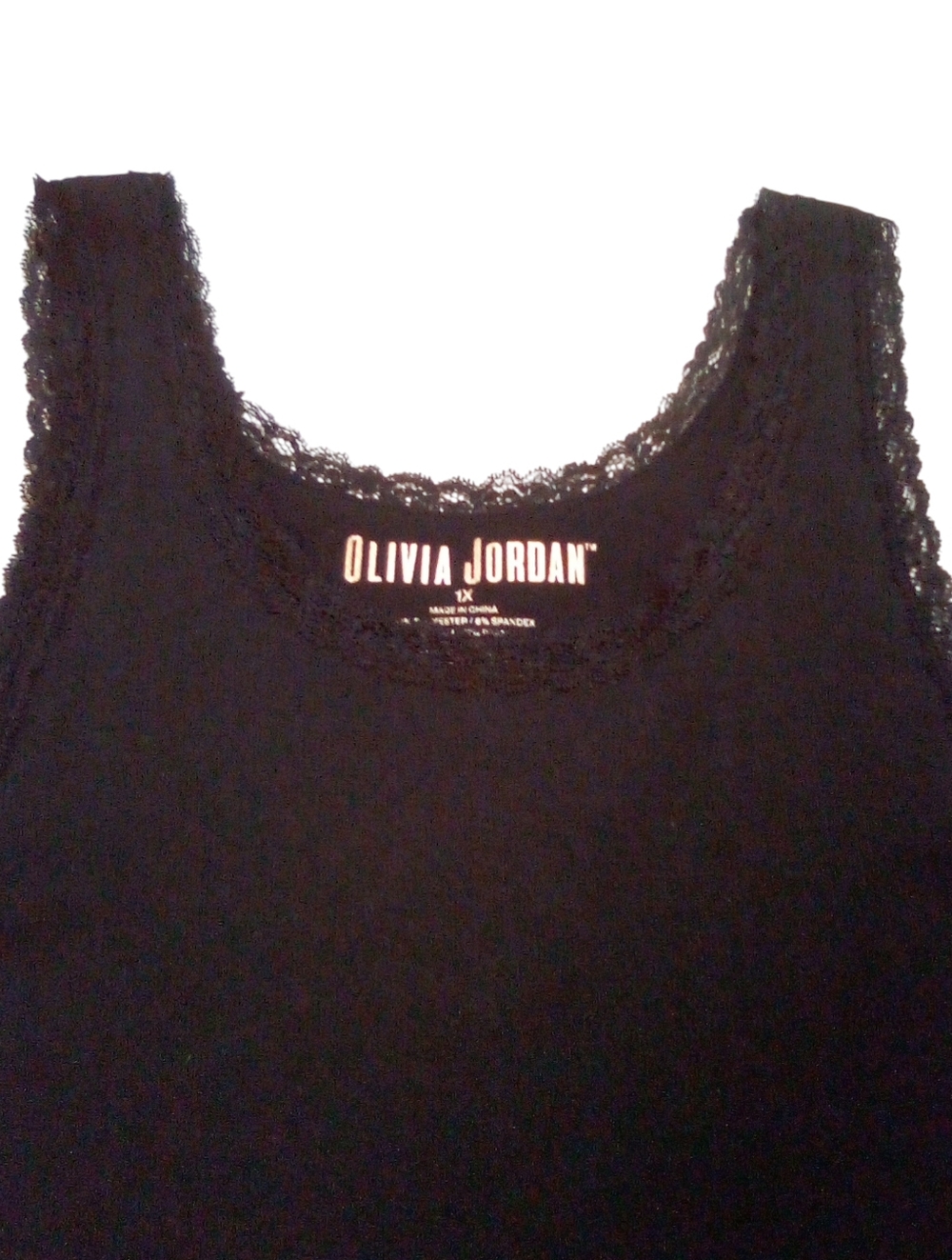 Olivia Jordan Black Ribbed Seamless Lace Detail Tank Camisole Top Scoop Neck 1X - Picture 2 of 4